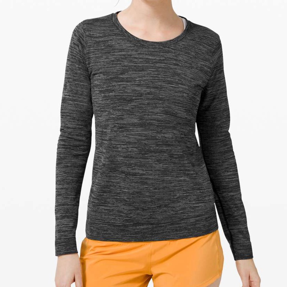 Lululemon Athletica Swiftly Relaxed Long Sleeve Heathered Black Gray Top EUC 10